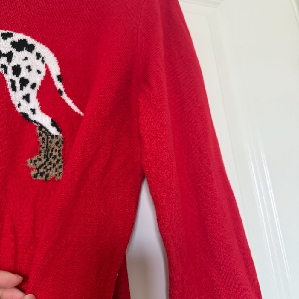 J Crew Teddie Sweater Medium Dalmatian Dog Print Red Classic Novelty Print - Picture 9 of 15